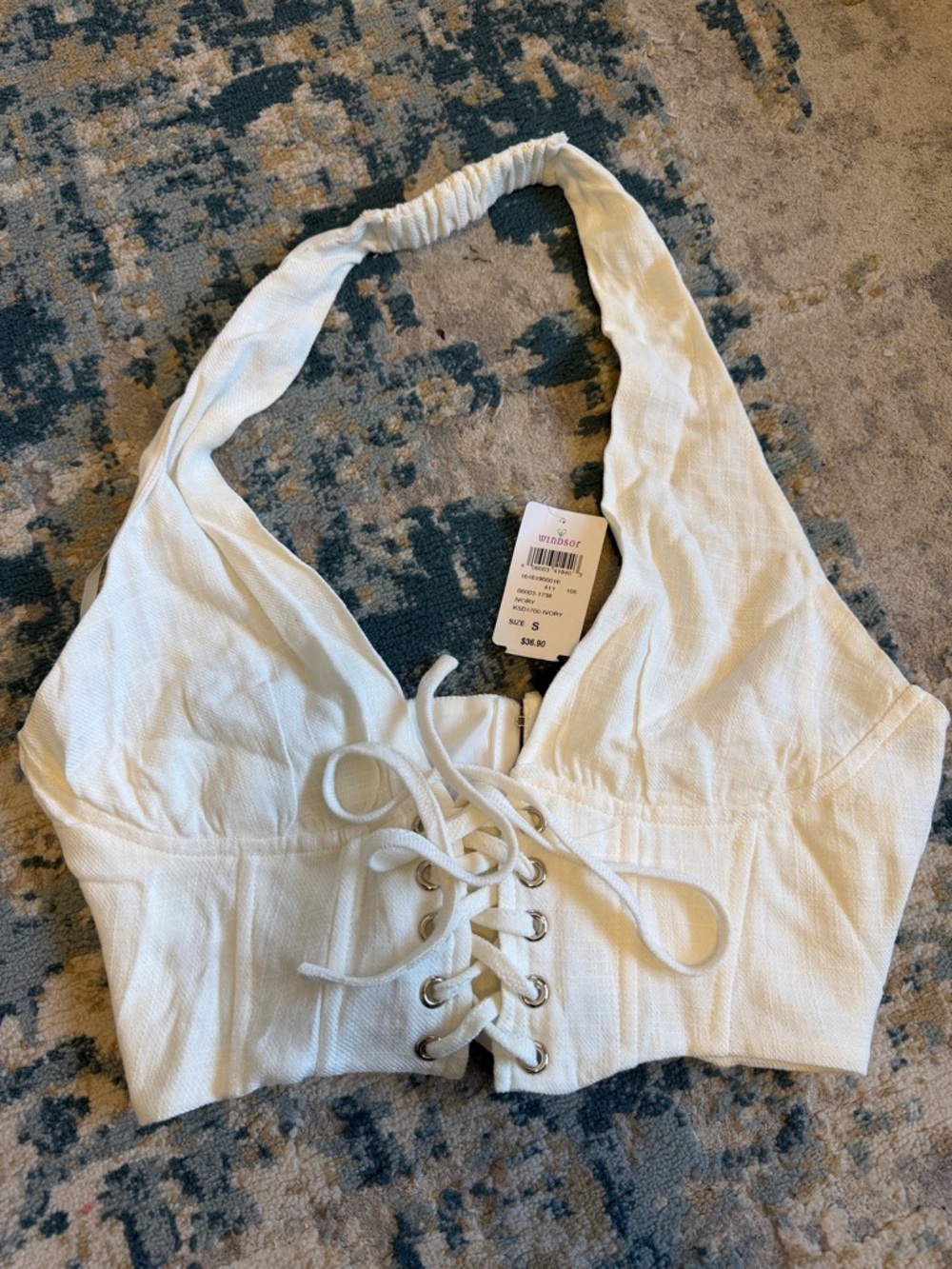 Windsor White Lace-Up Halter Crop Top